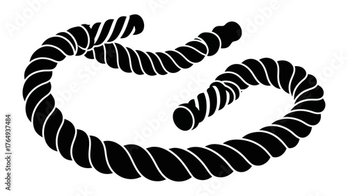 Coiled Rope Silhouette: A tightly wound black rope, its fibers intricately twisted and coiled, elegantly displayed against the background.