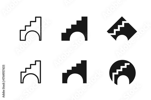 Social Mobility Logos. Social mobility. Set Logo of Social mobility: ascending steps across bridge. harmonious logo variations of the same emblematic concept,