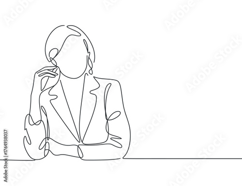Stylish Businesswoman Vector Outline Art: Elegant Line Drawing of Professional Contemplation