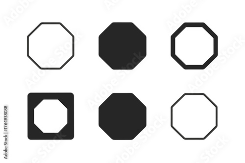 Traffic Sign Grid. Traffic Rule Infographic. Set Logo of Stop Sign Icon: Minimal outline, Filled silhouette, Abstract geometric, Negative space, Flat solid,