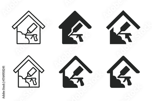 Spray Foam Logo Designs. Spray foam sealing. Set Logo of Spray foam sealing: foam gun filling gap at rafter. harmonious logo variations of the same emblematic