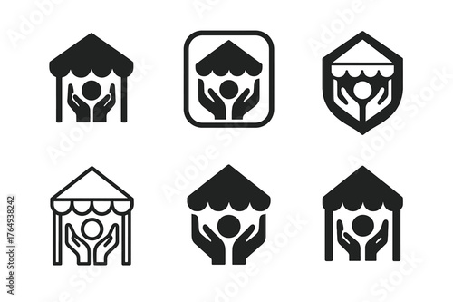 Artisan Logo Variations. handicraft markets. Set Logo of artisan stall tent: harmonious logo variations of the same emblematic concept, each with different