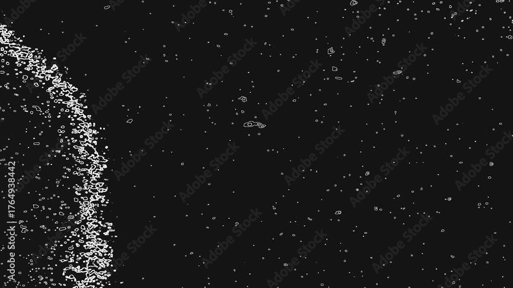 faszinierende weiße Partikel Zellen Blasen – dynamischer schwarzer Hintergrund, chemischen Reaktion, Chemie, Laborwissenschaft, moderne Wissenschaftsvisualisierung, Forschung, Technologie, Biologie