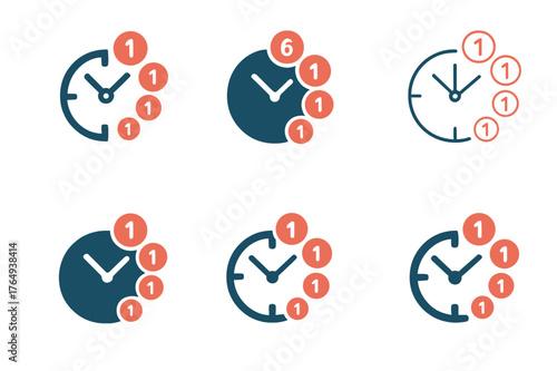 Social Media Clock Logos. Checking social media one last time. Set Logo of Checking social media one last time: a clock face with notification bubbles forming