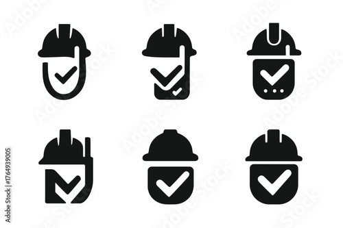 Construction Logo Variations. Construction managers overseeing projects. Set Logo of Construction managers overseeing projects: walkie-talkie with check mark.