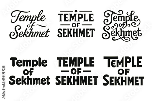 Sekhmet Lettering Variations. Temple of Sekhmet. Set lettering. harmonious lettering variations of the same emblematic concept, each with different artistic