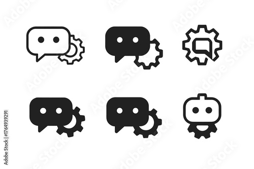 Chatbot Logo Variations. chatbots for business. Set Logo of chatbots for business: chatbot speech bubble with gear. harmonious logo variations of the same