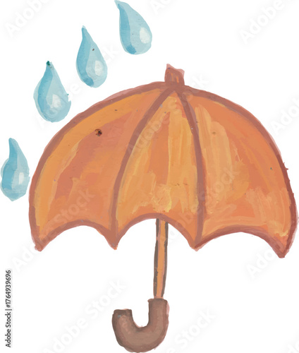 Hand-drawn Umbrella with Raindrops