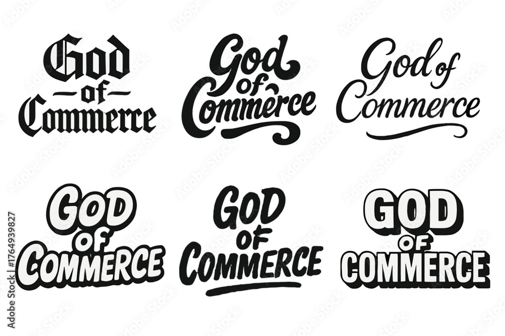 Fototapeta premium Creative Commerce Lettering. God of Commerce. Set lettering. harmonious lettering variations of the same emblematic concept (Gothic-inspired decorative type,