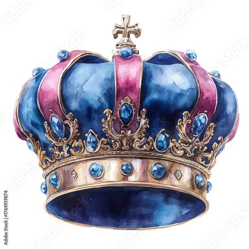Kingas Crown, watercolor illustration vector, isolated on a white background.