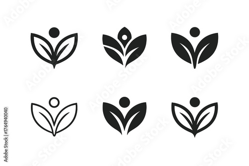 Employee Benefits Logos. Employee benefits. Set Logo of Employee benefits: Wellness leaf icon. harmonious logo variations of the same emblematic concept, each