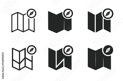 Survival Skills Logos. Survival and wilderness skills tourism. Set Logo of Survival and wilderness skills tourism: Map and compass navigation. harmonious logo