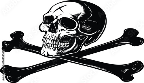 Skull and Crossbones Pirate Symbol Illustration Black and White
