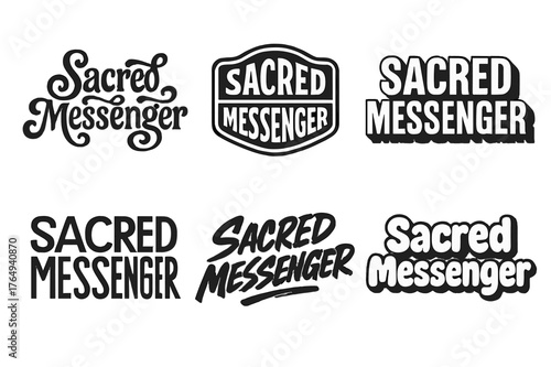 Sacred Messenger Variations. Sacred Messenger. Set lettering. harmonious lettering variations of the same emblematic concept (Whimsical curly type with