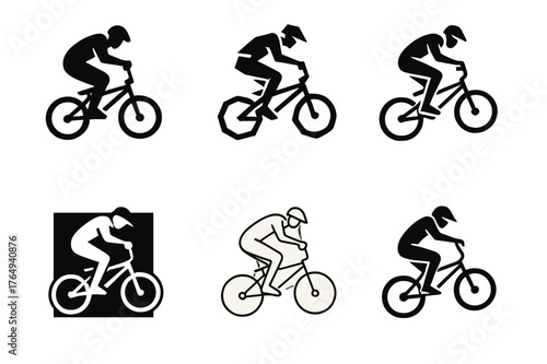 BMX Logo Variations. BMX riding. Set Logo of BMX riding: biker performing jump trick. harmonious logo variations of the same emblematic concept, each with