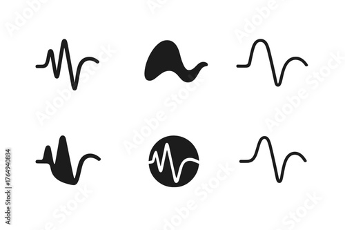 Harmonious Logo Variations. Curve smoothing. Set Logo of Curve smoothing: a waveform transitioning from jagged to smooth lines. harmonious logo variations of