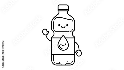 Water Bottle Illustration: An adorable, animated water bottle illustration, brimming with freshness and a cheerful smile, perfectly embodies hydration and refreshment. 