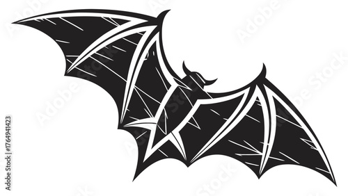 Black White Bat Illustration Gothic Tribal Art