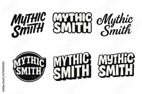 Mythic Smith Lettering Styles. Mythic Smith. Set lettering. harmonious lettering variations of the same emblematic concept (Grunge textured brush lettering,