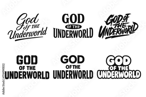 Underworld Lettering Styles. God of the Underworld. Set lettering. harmonious lettering variations of the same emblematic concept (Elegant script with flowing
