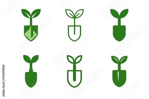 Landscape Logo Variations. Landscape architecture for urban regeneration. Set Logo of Landscape architecture for urban regeneration: Community garden shovel