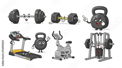 Gym Equipment Collection: An inviting assortment of essential gym equipment, each with a unique personality, set against a crisp backdrop. It's a visual celebration of fitness, health and wellness.