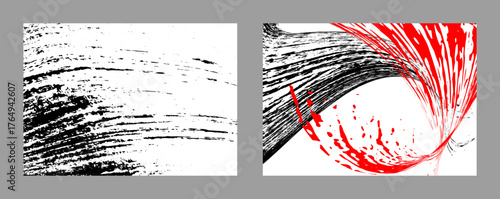 Strokes of black and red paint on a white background. Set of two templates. Graffiti element. Design template for the design of banners, posters, booklets, covers, magazines. EPS 10