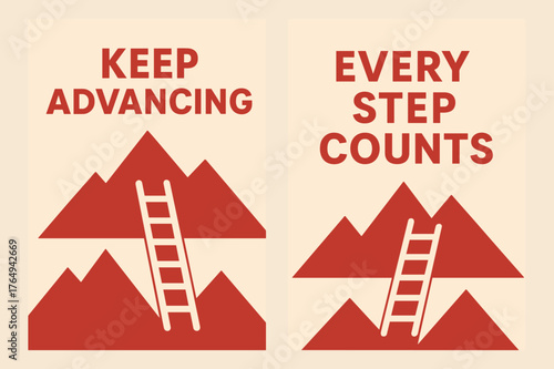 Keep Advancing Banners. Keep advancing. Two vertical A6 banners with safe margins, centered composition, no elements touching edges, flat vector design, red