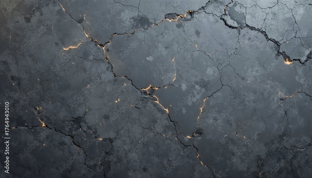 Obraz premium Cracked gray surface with glowing orange fissures, resembling a volcanic landscape.