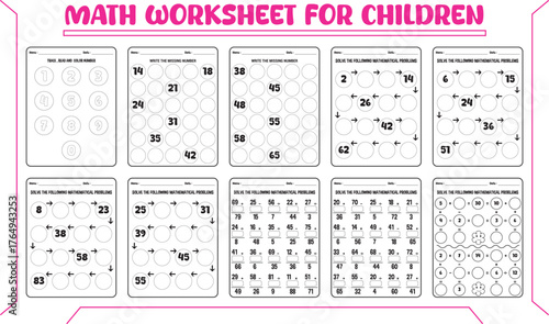 Vector puzzle math worksheet for children