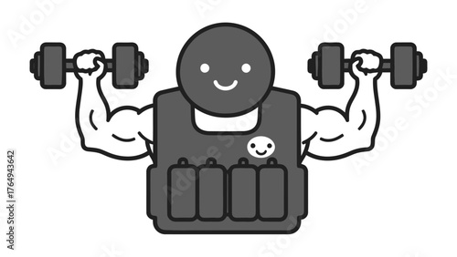 Cartoon Weightlifter: A determined figure is lifting dumbbells, their body representing strength and fitness. This illustrates the spirit of determination and a commitment to personal well-being.