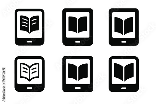 Books Logo Variations. Books and Reading. Set Logo of Books and Reading: an e-reader device with a page icon. harmonious logo variations of the same emblematic