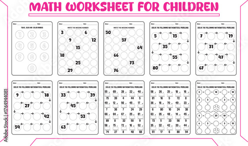 Vector puzzle math worksheet for children