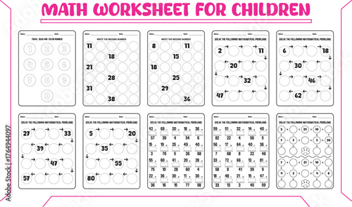 Vector puzzle math worksheet for children