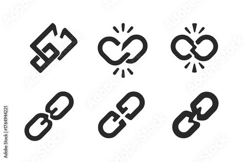 Supply Chain Loss Logos. Supply chain loss. Set Logo of Supply chain loss: severed link in chain. harmonious logo variations of the same emblematic concept,
