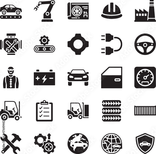 Automobile manufacturing icons set