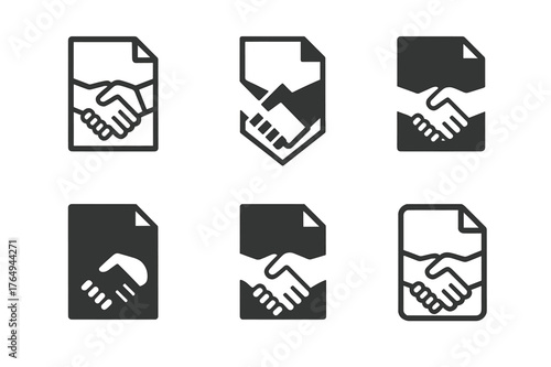 Logo Strategy Grid. Sales strategies and client management. Set Logo of business deal document: harmonious logo variations of the same emblematic concept, each