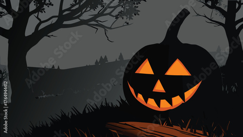Halloween Pumpkin Glow in Dark Spooky Night Forest