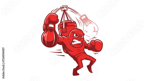 Boxer's Rage: A stylized depiction of a determined boxer unleashing a powerful punch on a heavy bag, embodying strength and relentless drive.