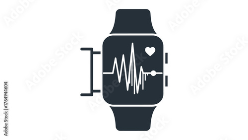 Modern Healthcare Tracker: A sleek smartwatch displays a dynamic heartbeat rhythm, symbolizing health monitoring and wellness in a minimalist design.