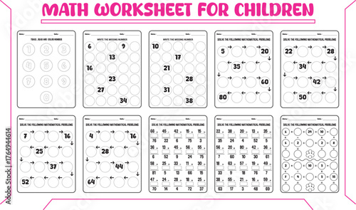 Vector puzzle math worksheet for children