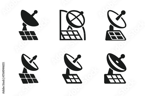 Off-Grid Living Logos. Off-grid living solutions. Set Logo of Off-grid living solutions: a satellite internet dish powered by a solar kit. harmonious logo