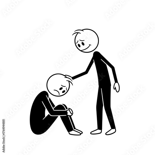 Man extending a comforting hand to a man sitting on the ground - Concept of Compassion  