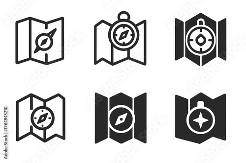 Survival Skills Logos. Survival and wilderness skills tourism. Set Logo of Survival and wilderness skills tourism: Map and compass navigation. harmonious logo