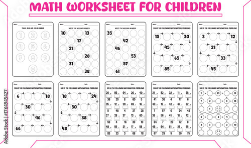 Vector puzzle math worksheet for children