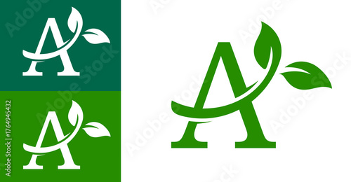 Modern Letter A with green Leaves Logo Design. Logo Design For Organic and Nature Brands.