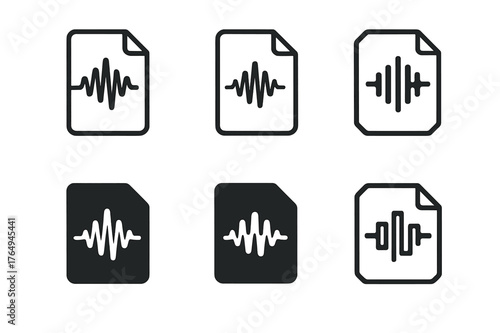 Theater Sound Logos. Theater sound design. Set Logo of Theater sound design: Sound cue sheet with waveform. harmonious logo variations of the same emblematic