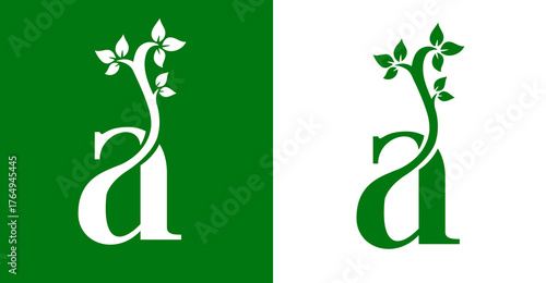 Letter A with Abstract Green Background with Green Leaves Logo Design.