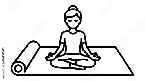 Serene Meditation in Line Art: A tranquil figure in deep meditation, finding inner peace while seated in a crossed-leg pose, embodying mindfulness and wellness.