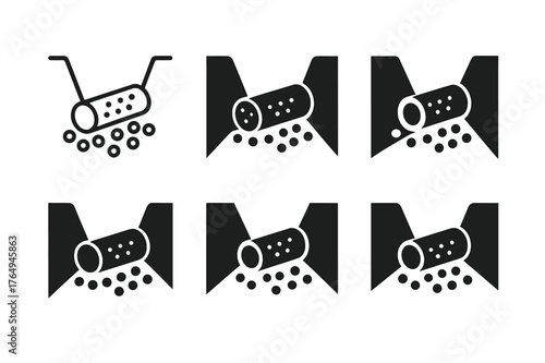 Drainage Pipe Logos. Drainage pipes in trench. Set Logo of Drainage pipes in trench: perforated pipe laid in gravel bedding inside trench. harmonious logo